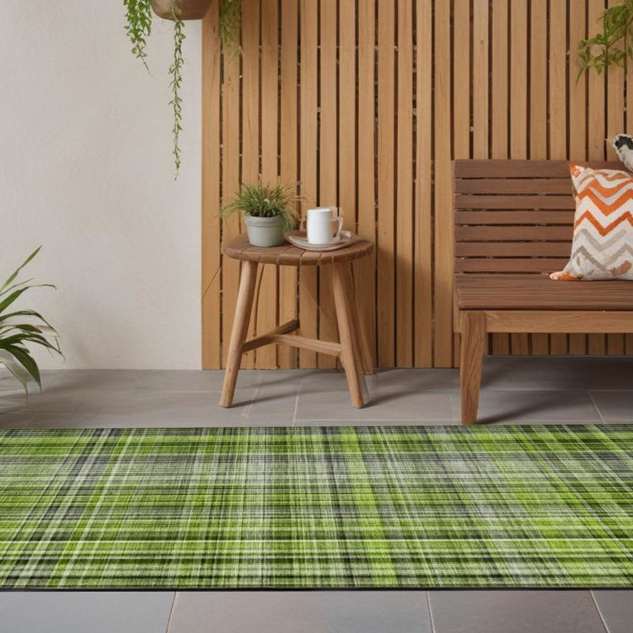 Edge Collections - 2' x 8' - Green - Plaid Washable Area Rug for Indoor and Outdoor Spaces - 1 Piece